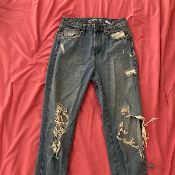 Denim - Medium Blue Ripped Straight Leg Jeans Size 1